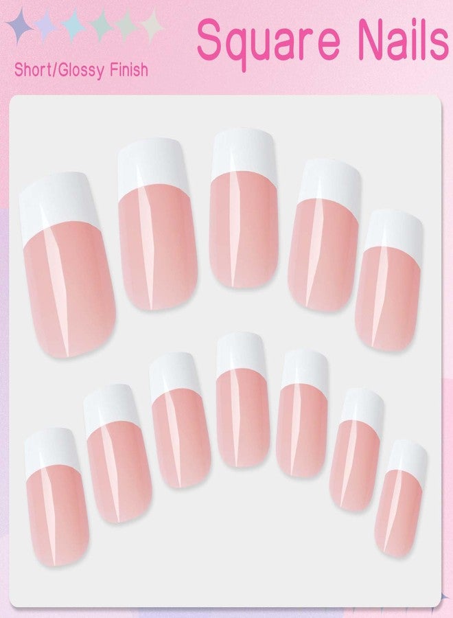 LuckForever Medium French Tip Press on Nails Square Fake Nails with Glue & Tabs, 144pc White French Tips Glue on Nails Press on Nails Medium Fake Nails Square False Acrylic Artificial Fingernails - Image 2
